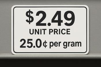 Etikette birim fiyat: gram başına değer