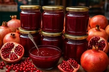 Reçel tezgâhı: parlak cam kavanozlarda nar reçeli