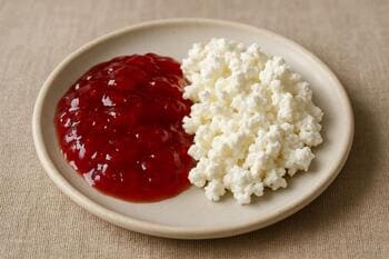 Reçel ve taze lor peyniri: küçük tabakta uyumlu tat