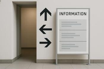 Meydan girişi: yön okları ve bilgilendirme panosu