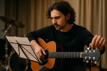 Prova anı: gitar ayarı ve not kağıtları