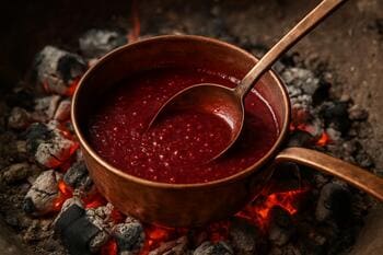 Közde nar sosu: bakır kepçe ile karıştırılırken