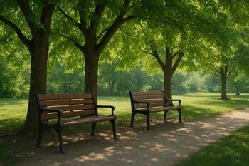 Gölge veren ağaç altındaki banklar