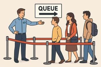 Geçiş yönlendirmesi: görevli kuyruk akışını sağa yönlendiriyor