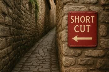 Kestirme dar sokak: taş duvarlar ve nar tonlu tabela