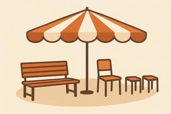 Şeritli şemsiye alanı: oturma ve bekleme noktaları