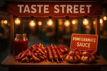 Lezzet sokağı: nar soslu atıştırmalıklar ve tezgâh ışıkları