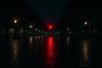 Gece rotası: kırmızımsı ışık yansımalarıyla aydınlanan meydan yolu