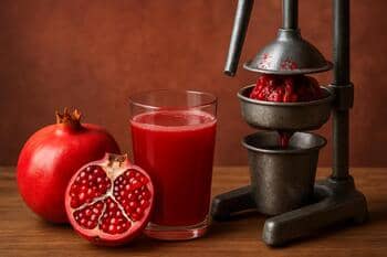 Taptaze nar suyu: sırık pres ve bardak