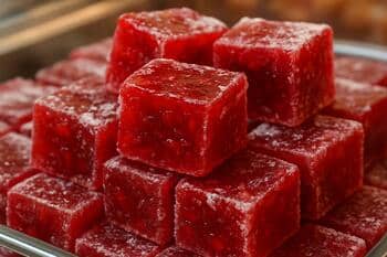 Nar lokumu makro: şeker kristalleri ve tanecikler